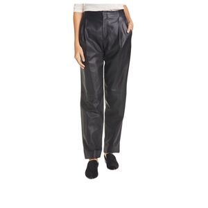 VINCE Women's Black Pleat Front Tapered Leather Trousers Size 4